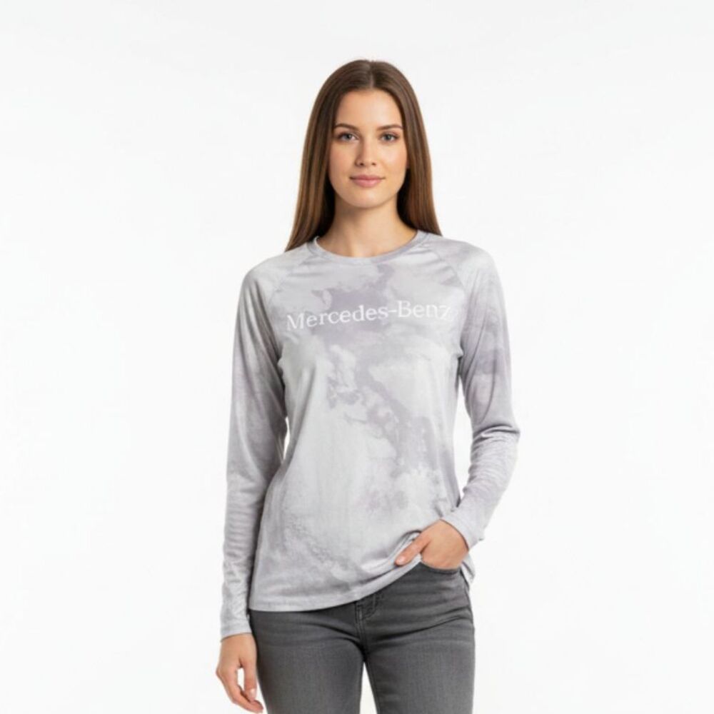Mercedes Benz Gray & White Long Sleeve Graphic Print Logo Tee T Shirt S